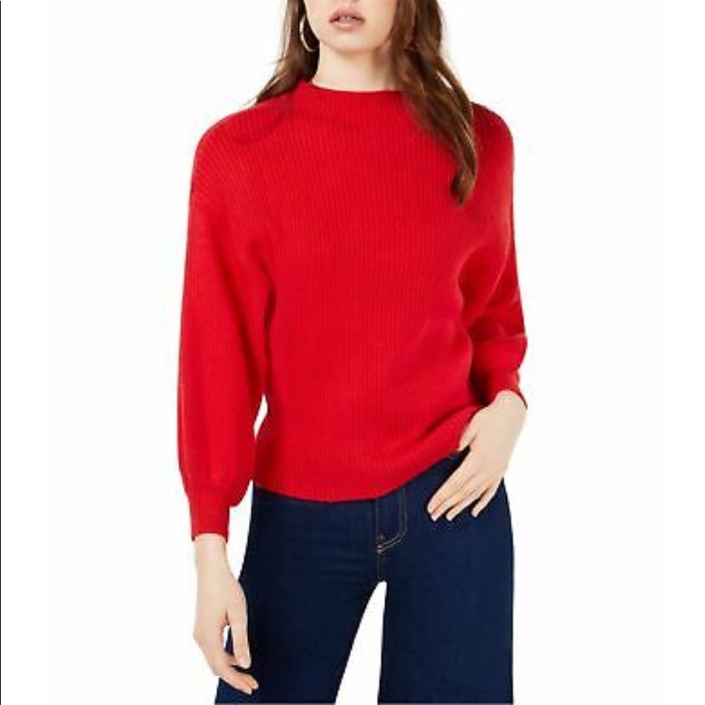 Line and Dot red balloon arms mock neck sweater S